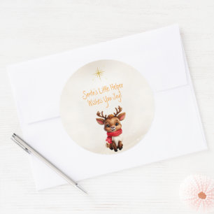 Adorable Baby Reindeer Christmas Message Classic Round Sticker