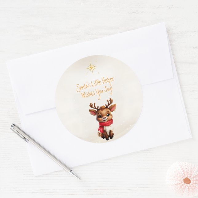 Adorable Baby Reindeer Christmas Message Classic Round Sticker (Envelope)