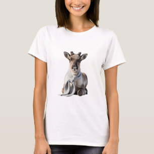 Adorable Baby Reindeer Wearing a Soft Grey Scarf T-Shirt