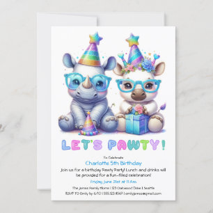 Adorable Baby Rhino Birthday – Blue Glitter Invitation