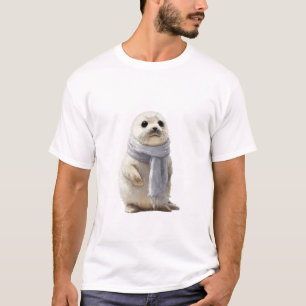 Adorable Baby Seal in a Cozy Scarf T-Shirt