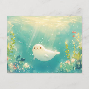 Adorable Baby Seal in Luminous Ocean Postcard