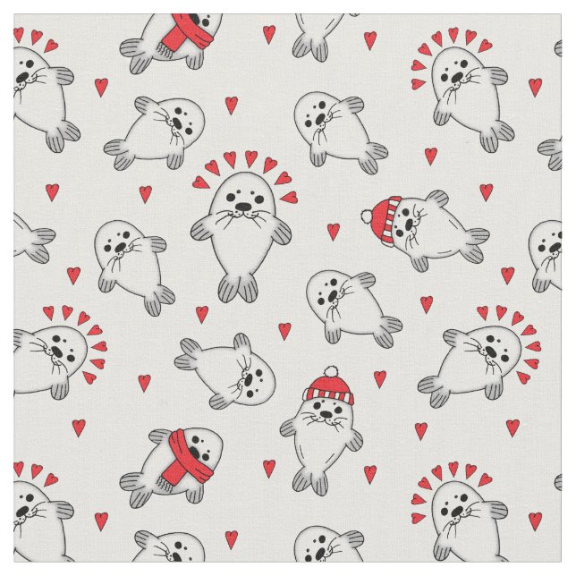 Adorable Baby Seal Pups Animal Patterned Fabric (Close Up)