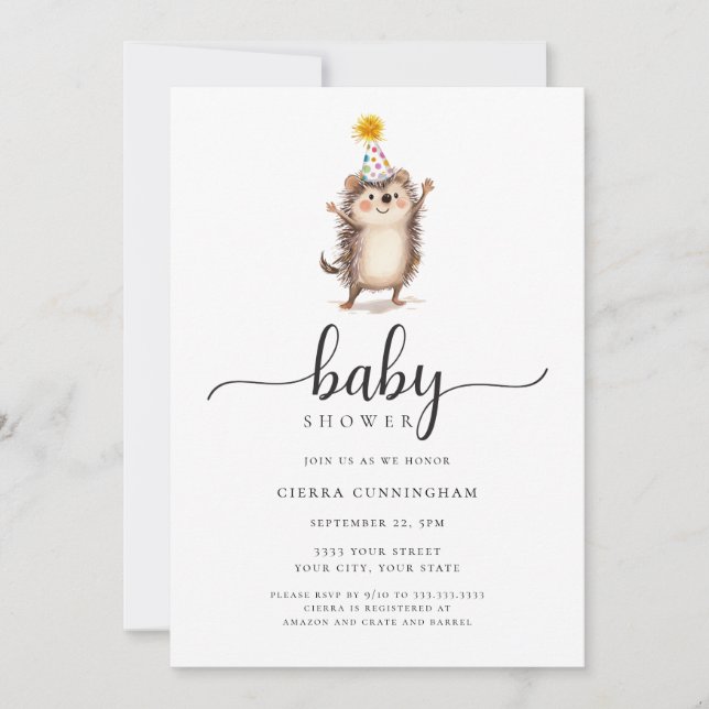 Adorable Baby shower de hérisson Invitation (Devant)