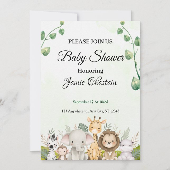 "Adorable Baby Shower Invitations avec des animaux (Devant)