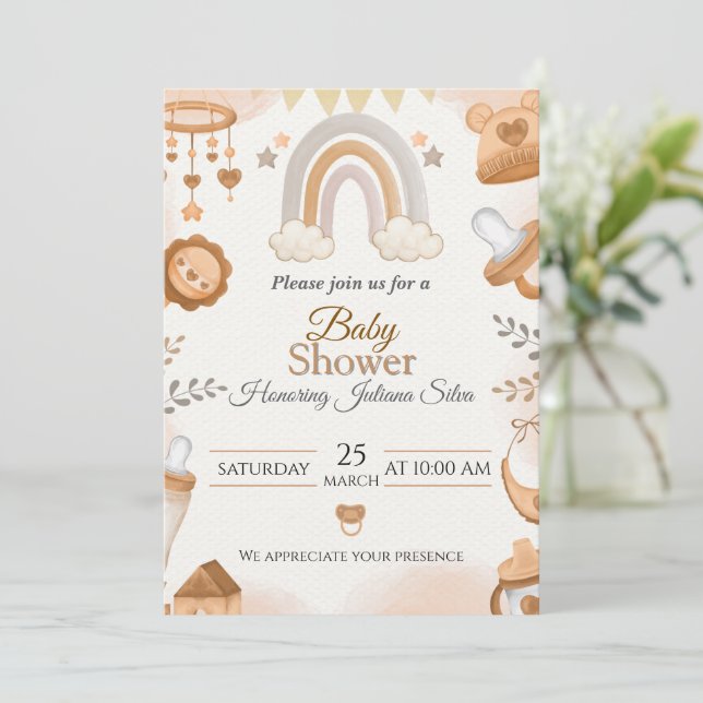 Adorable Baby Shower Invitations with a Soft Water (Standing Front)