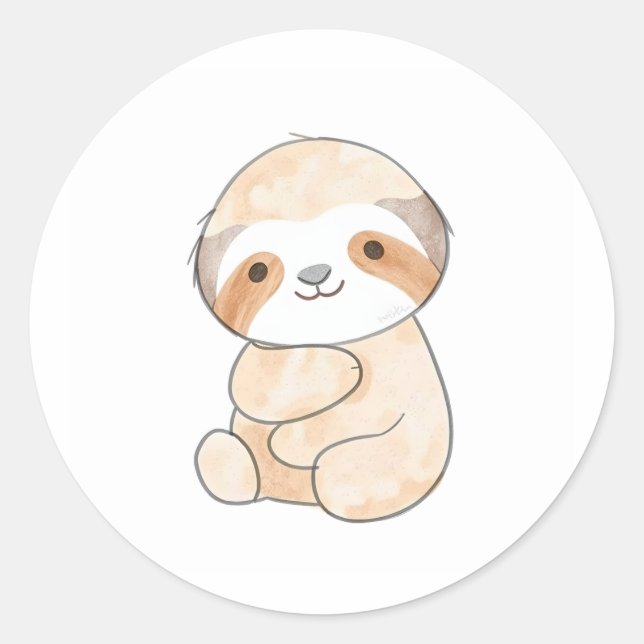 Adorable Baby Sloth Sticker Watercolor Illustratio (Front)