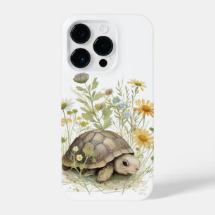 Adorable Baby Turtle in Wildflowers iPhone 14 Pro Case