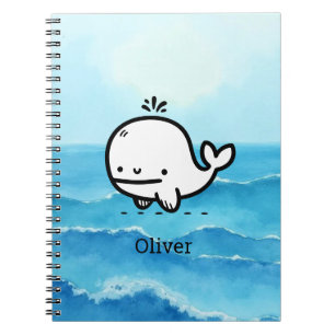 Adorable Baby Whale - Kawaii Sea Creature Line Art Notebook