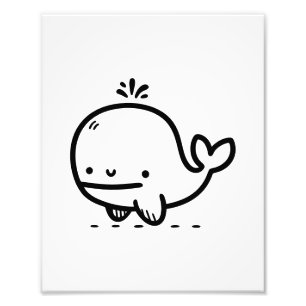 Adorable Baby Whale - Kawaii Sea Creature Line Art Photo Print