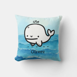 Adorable Baby Whale - Kawaii Sea Creature Line Art Throw Pillow