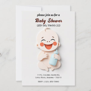 Adorable Baby with Milk Bottle Shower Card