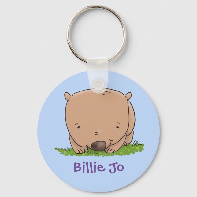 Adorable baby wombat cartoon illustration keychain (Front)