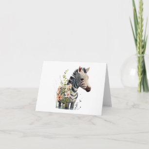 Adorable Baby Zebra with Flowers BLANK  Card