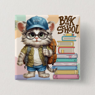 Adorable Back To School Cat Wearing Backpack 2 Inch Square Button