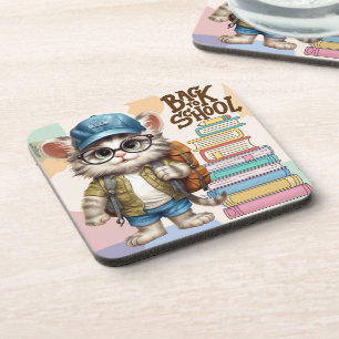Adorable Back To School Cat Wearing Backpack Coaster