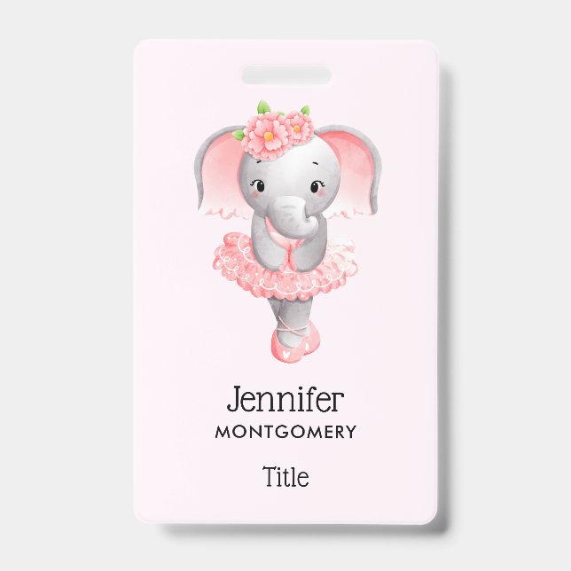 Adorable Ballerina Elephant En Pointe Badge (Front)