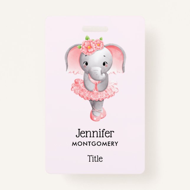 Adorable Ballerina Elephant En Pointe Badge (Front)