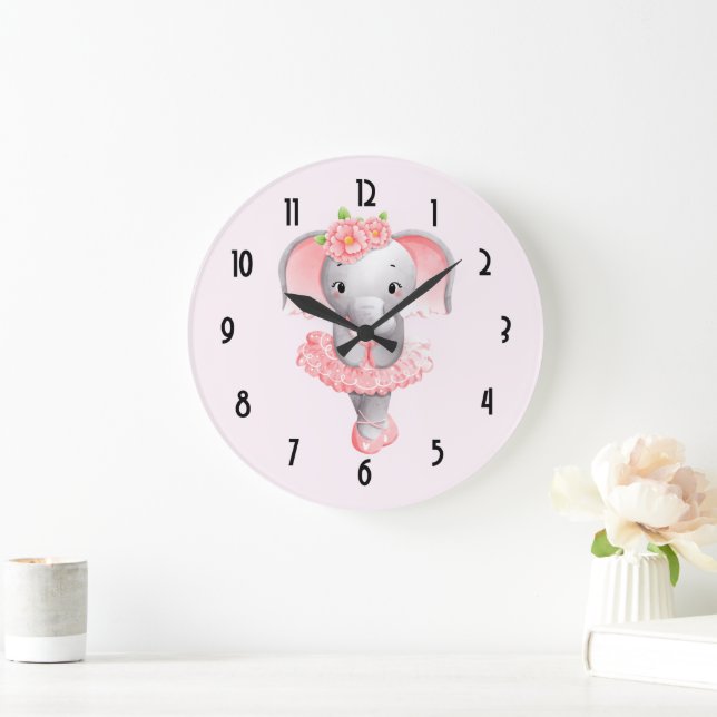 Adorable Ballerina Elephant En Pointe Large Clock (Home)