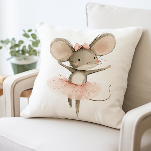 Adorable Ballerina Mouse Pillow, Cute Nursery Throw Pillow (Creator Uploaded)