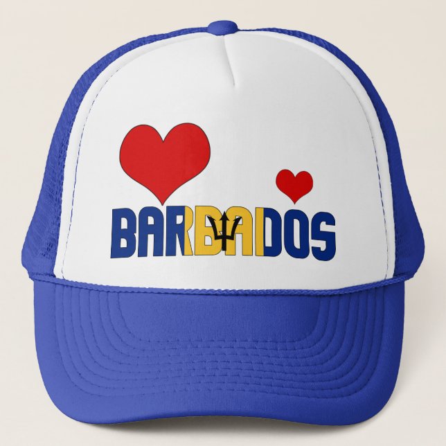 Adorable Barbados Flag Hearts Patriotic Trucker Hat (Front)
