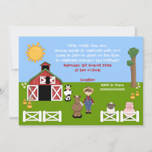Adorable barnyard farm animal kids birthday invitation