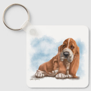 Adorable Basset Hound Puppy Cartoon Keychain