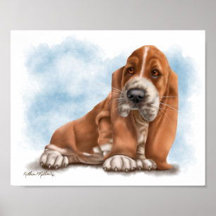 Adorable Basset Hound Puppy Cartoon Poster