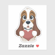 Adorable Basset Hound Puppy Heart Sticker