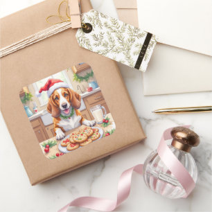 Adorable Basset Hound Sneaking Christmas Cookies Square Sticker