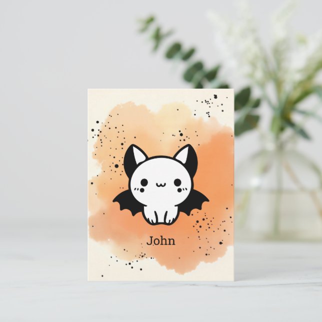 Adorable Bat Buddy - Kawaii Minimalist Nursery Art Postcard (Standing Front)