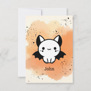 Adorable Bat Buddy - Kawaii Minimalist Nursery Art Thank You Card