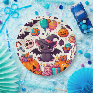 Adorable bat kawaii halloween paper plate
