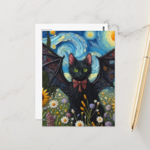Adorable Bat Kitty in a Meadow Postcard