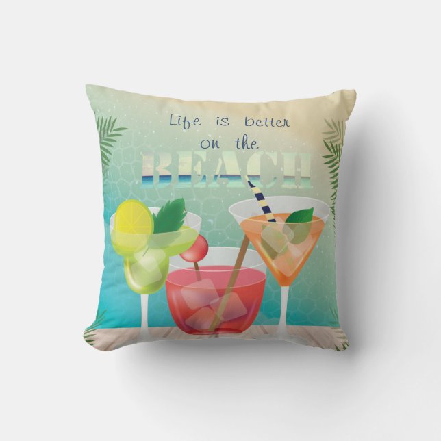 Adorable  Beach, Cocktails Throw Pillow (Front)