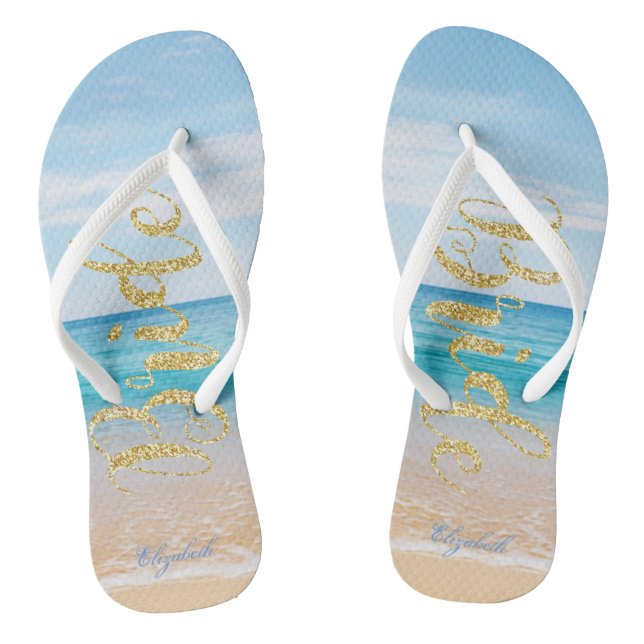 Adorable Beach Gold  Glitter Bride -Personalized Flip Flops (Footbed)