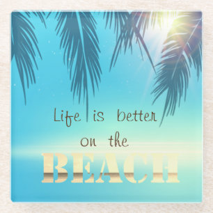 Adorable Beach Palm Leaves  Glass Coaster