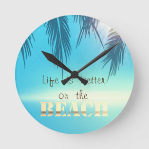 Adorable Beach Palm Leaves Round Clock