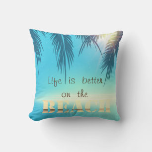 Adorable Beach Palm Leaves Throw Pillow