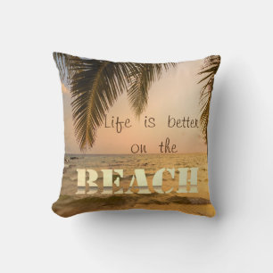 Adorable Beach Sunset Palm Throw Pillow