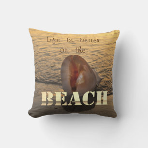 Adorable Beach Sunset Seashell Sand Throw Pillow