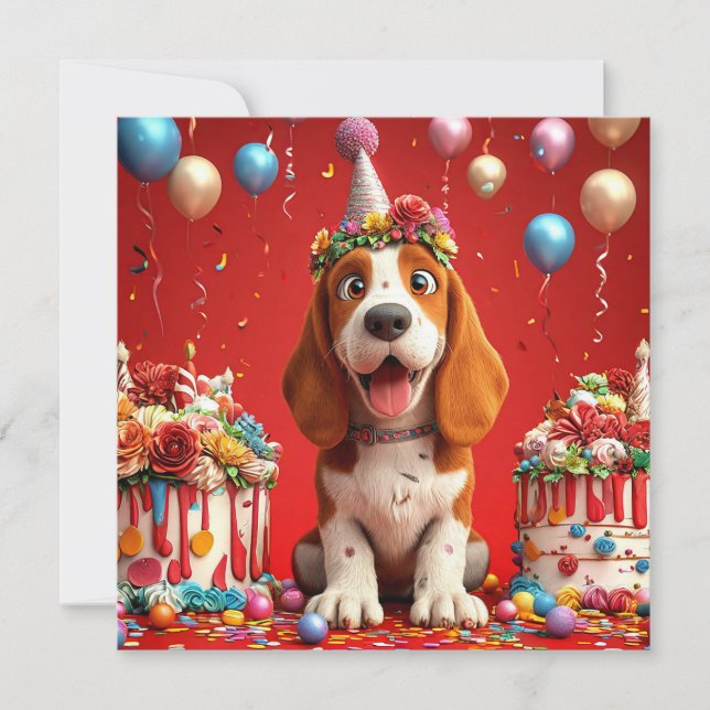 Adorable Beagle Dog Celebrating Birthday Invitation (Front)