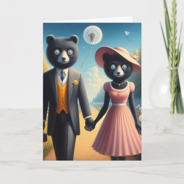 Adorable Bear Couple a Walk in the Park Hold Hands Card (Front)