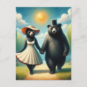 Adorable Bear Couple on a Walk in the Park  Postcard