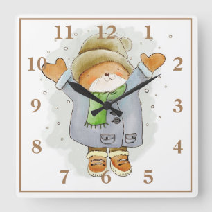 Adorable Bear Square Wall Clock