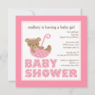 Adorable Bear Umbrella Baby Shower Invitation
