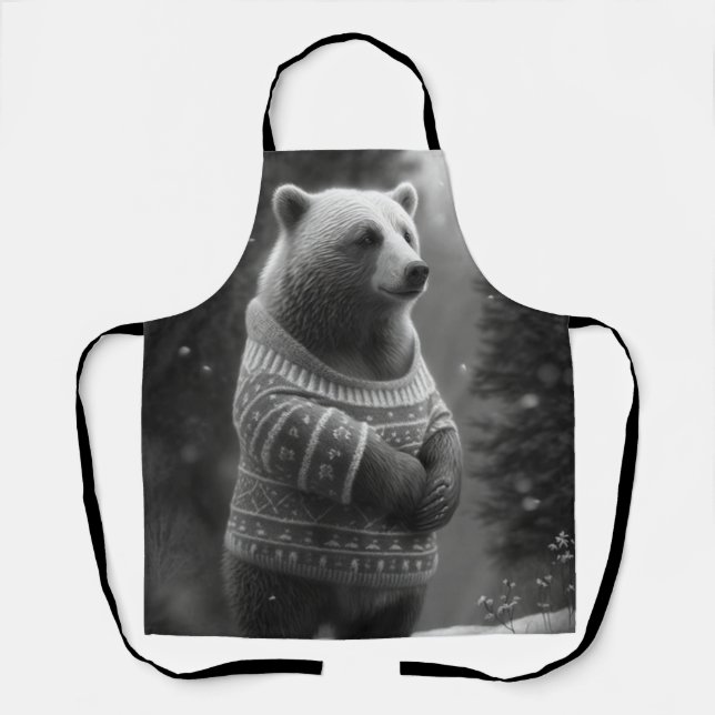 Adorable Bear Wearing a Cozy Sweater Apron (Front)