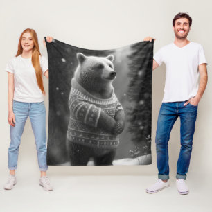 Adorable Bear Wearing a Cozy Sweater Fleece Blanket