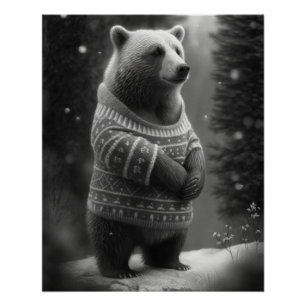 Adorable Bear Wearing a Cozy Sweater Poster
