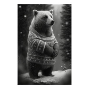 Adorable Bear Wearing a Cozy Sweater Poster
